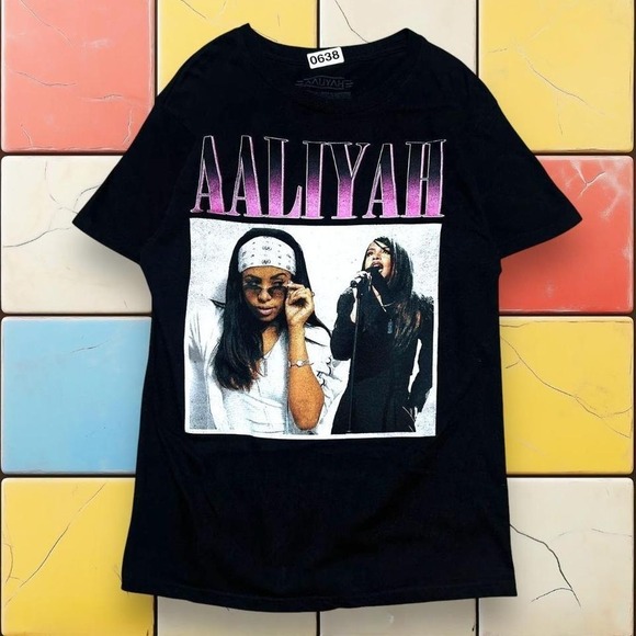 Aaliyah Retro Rap Tee  Y2K Women S Black‎ R&B Tribute Graphic Band Shirt - Picture 1 of 8